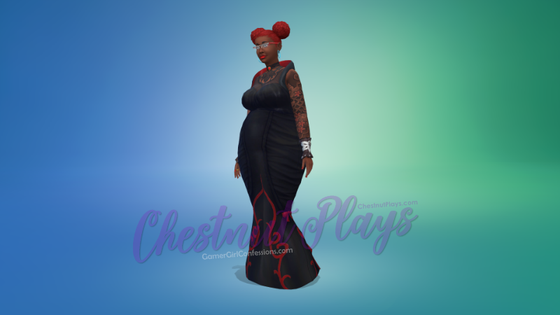 Chestnut's The Sims 4 Flower Legacy Challenge Founder Rose Darling in party outfit