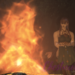 Chestnut's character sitting in front of a fire contemplating FFXIV Endwalker